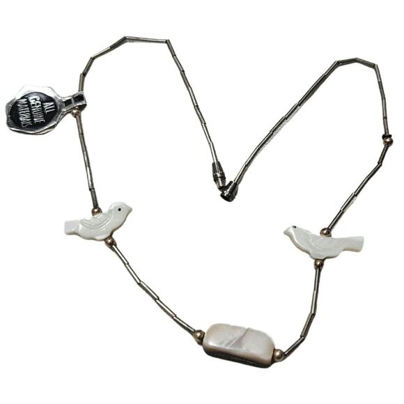1970s Bird Effigy Single Strand MOP Liquid Silver Beads Vintage Necklace - Picture 1 of 5